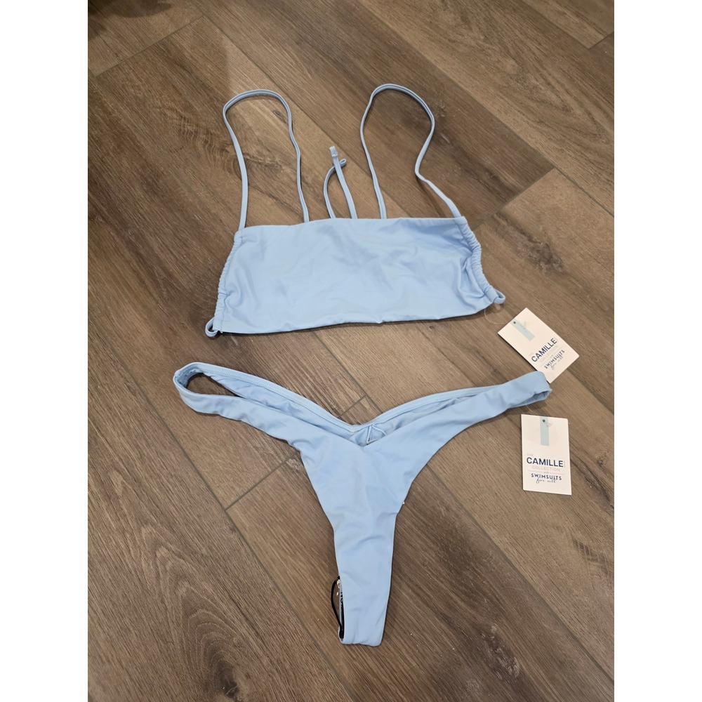 NWT Camille Kostek Swimsuits for All Size Large Light Blue 90's Baby Bikini Set